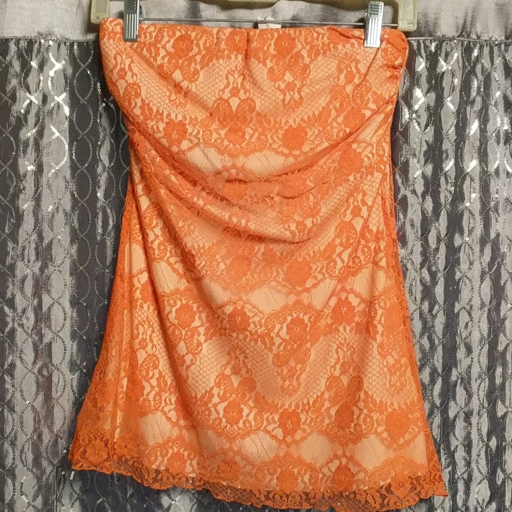 Orange Faux Lace Tube Top